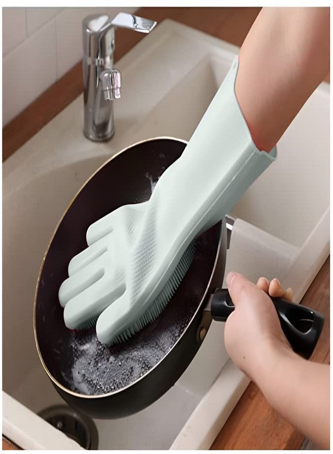 XML Silicone Dish Washing Gloves, Silicon Cleaning Gloves, Silicon Hand Gloves for Kitchen Dishwashing and Pet Grooming, Great for Washing Dish, Car, Bathroom (Multicolour, Pack of 1) - Image 4